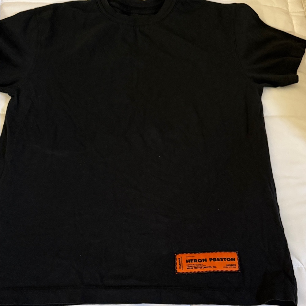 Heron Preston Black Tee with Orange Label